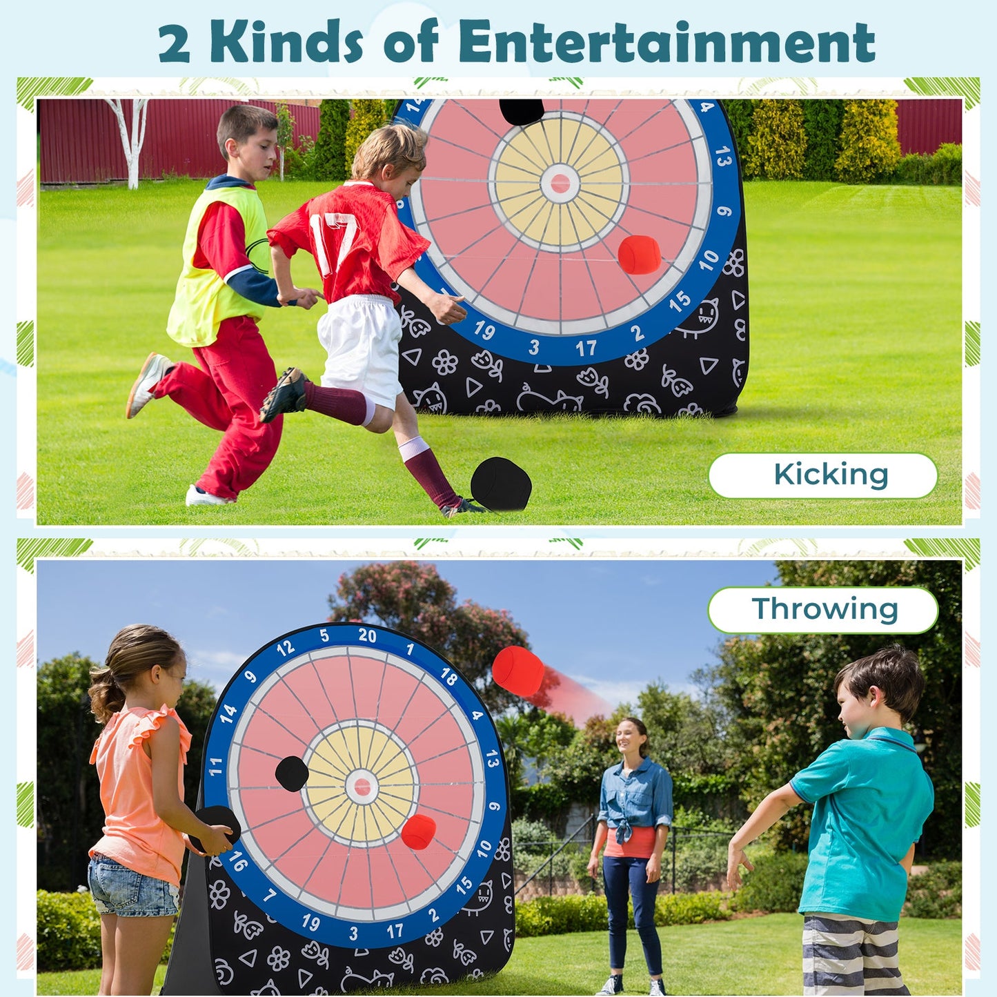 Large Dart Board for Kids with 4 Kick Balls