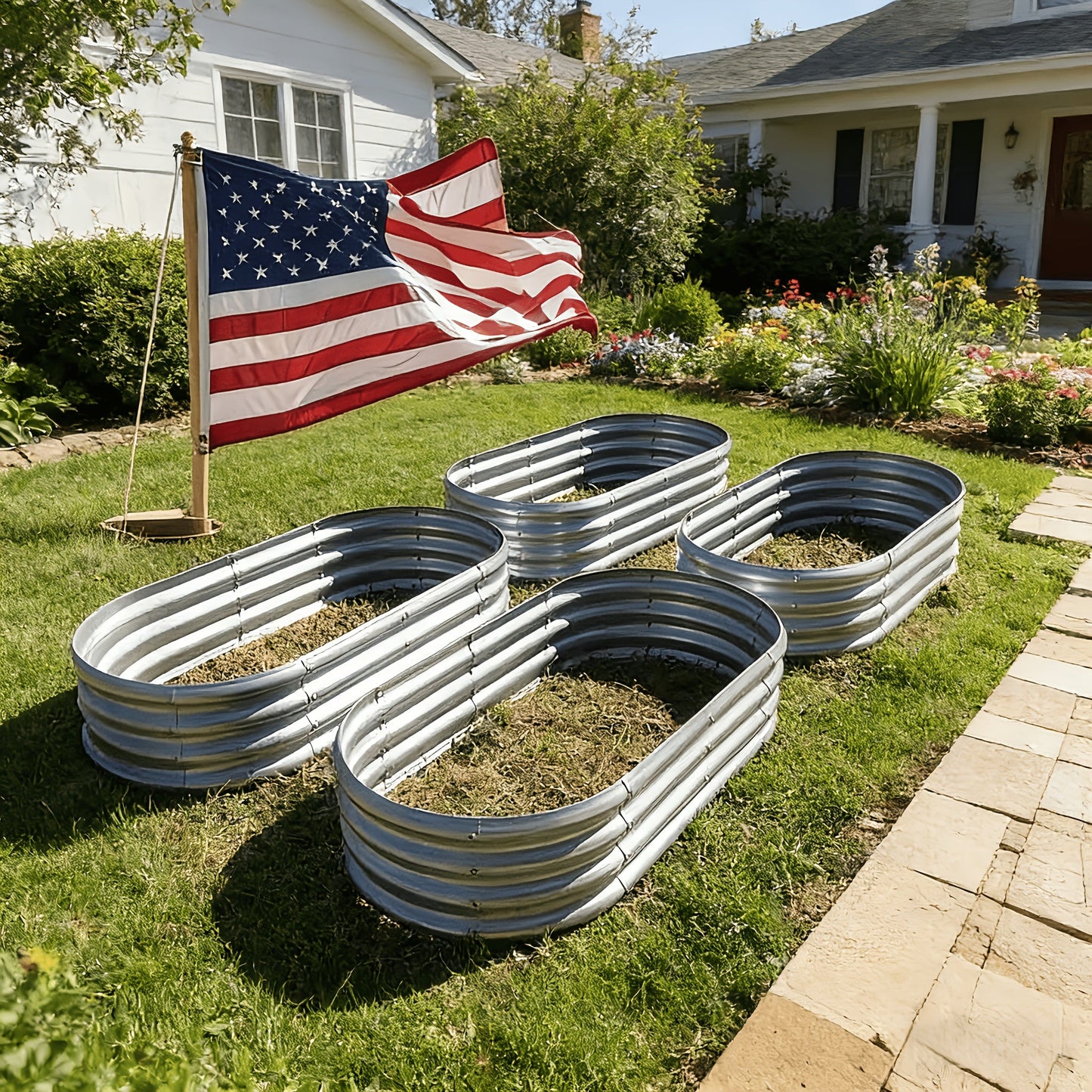 Galvanized Oval Raised Garden Bed Metal Planter Kit