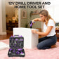 119 PCS Power Tool Set 8V/12V Cordless Drill Driver Hand Tool Kit Home DIY Repair