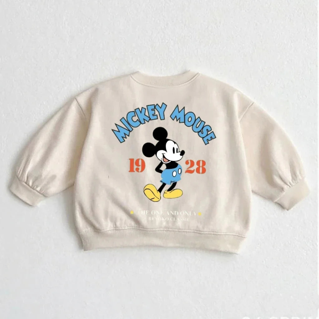 Cartoon Sweatshirts For Boys And Girls Cute Tops Crewneck Pullovers Toddler New Solid Color Hoodie Mickey Minnie Print Clothes