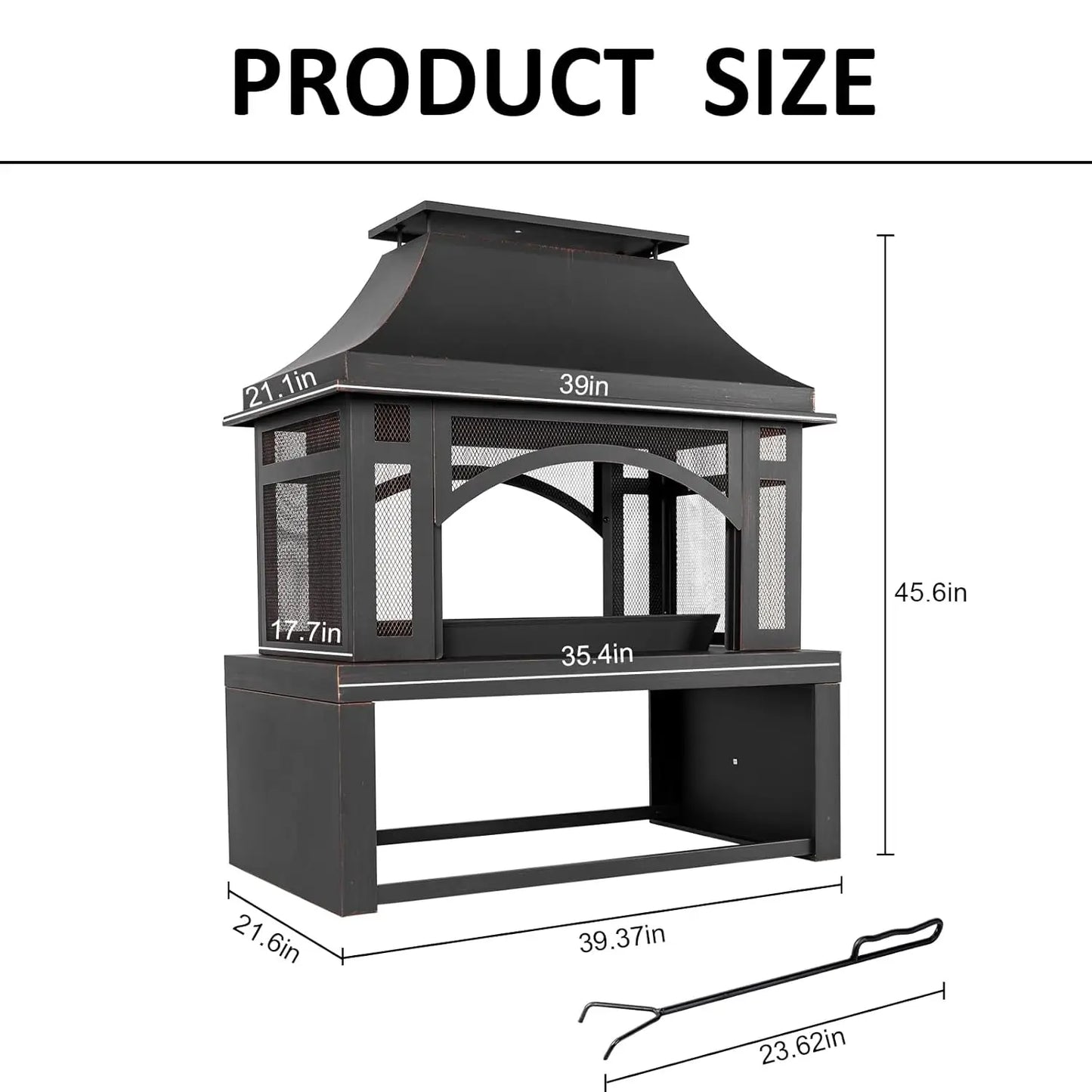 Wood Burning Outdoor Fireplace With Chimney And Spark Screen