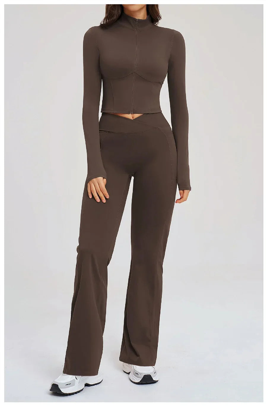 Women's Seamless Yoga Set Long Sleeve Flared Leggings Activewear