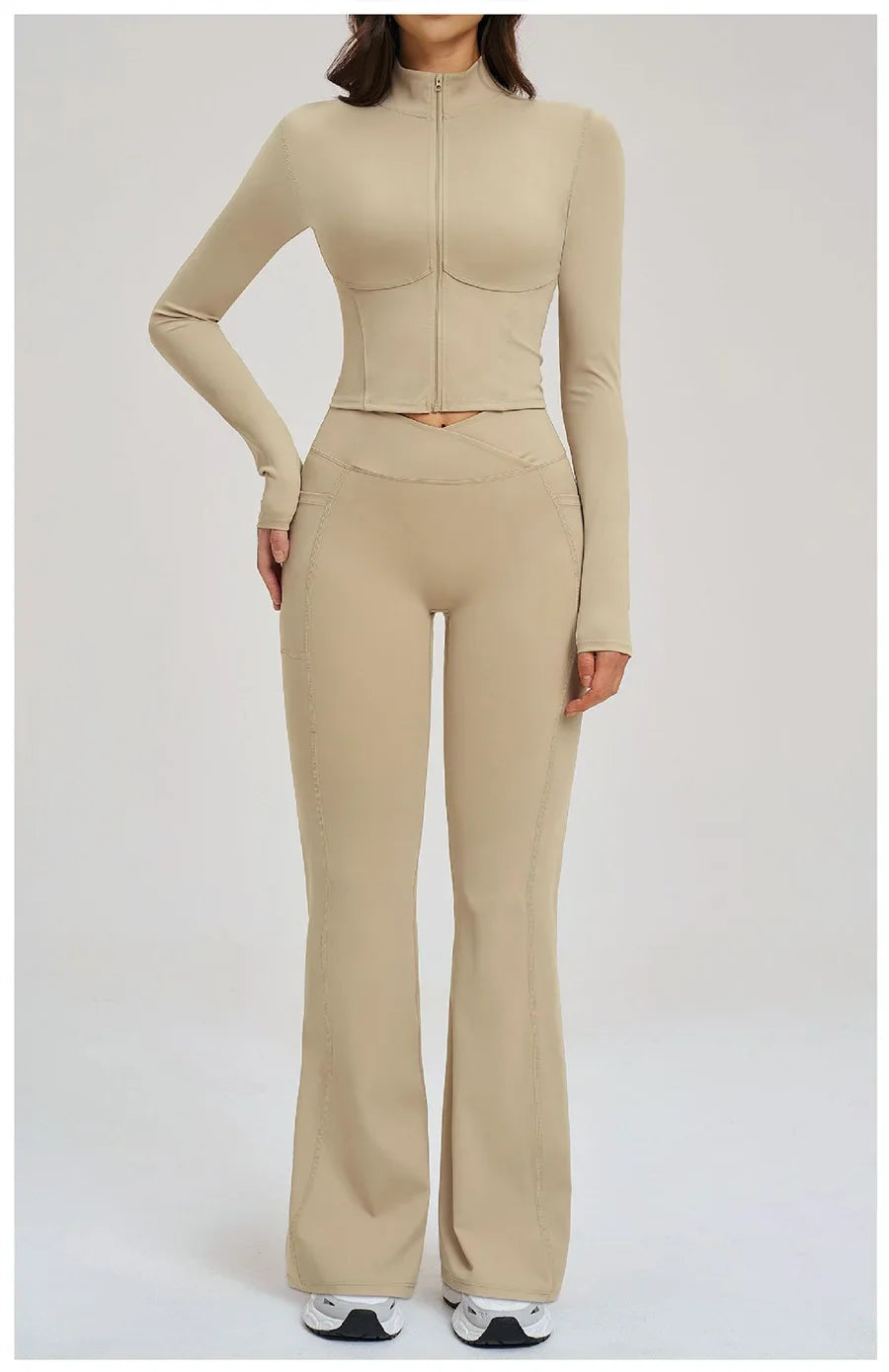 Women's Seamless Yoga Set Long Sleeve Flared Leggings Activewear