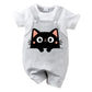 IURNXB Summer Infant Cartoon Black Cat Printed Unisex Romper with Suspenders (0-18M)