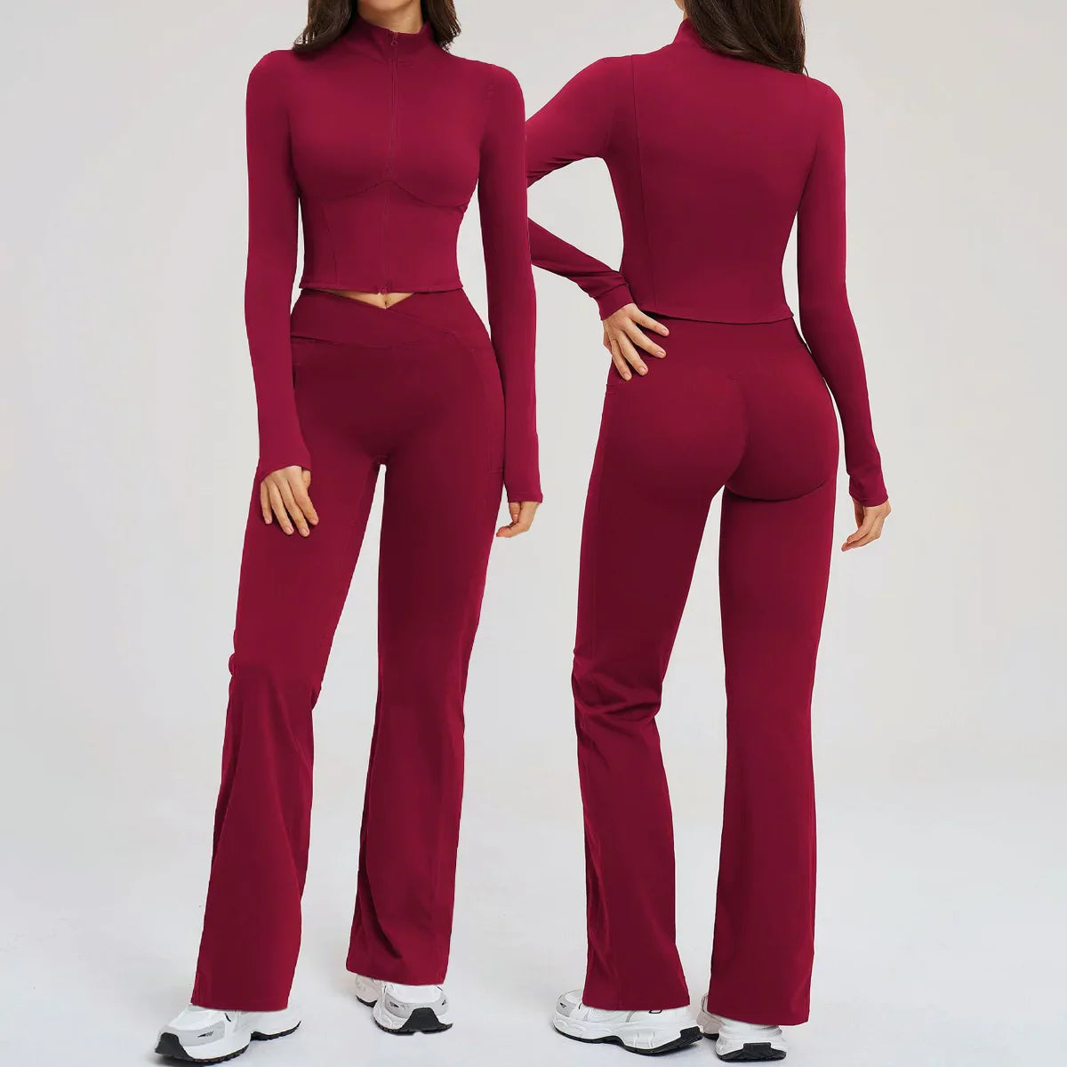 Women's Seamless Yoga Set Long Sleeve Flared Leggings Activewear
