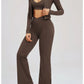 Women's Seamless Yoga Set Long Sleeve Flared Leggings Activewear