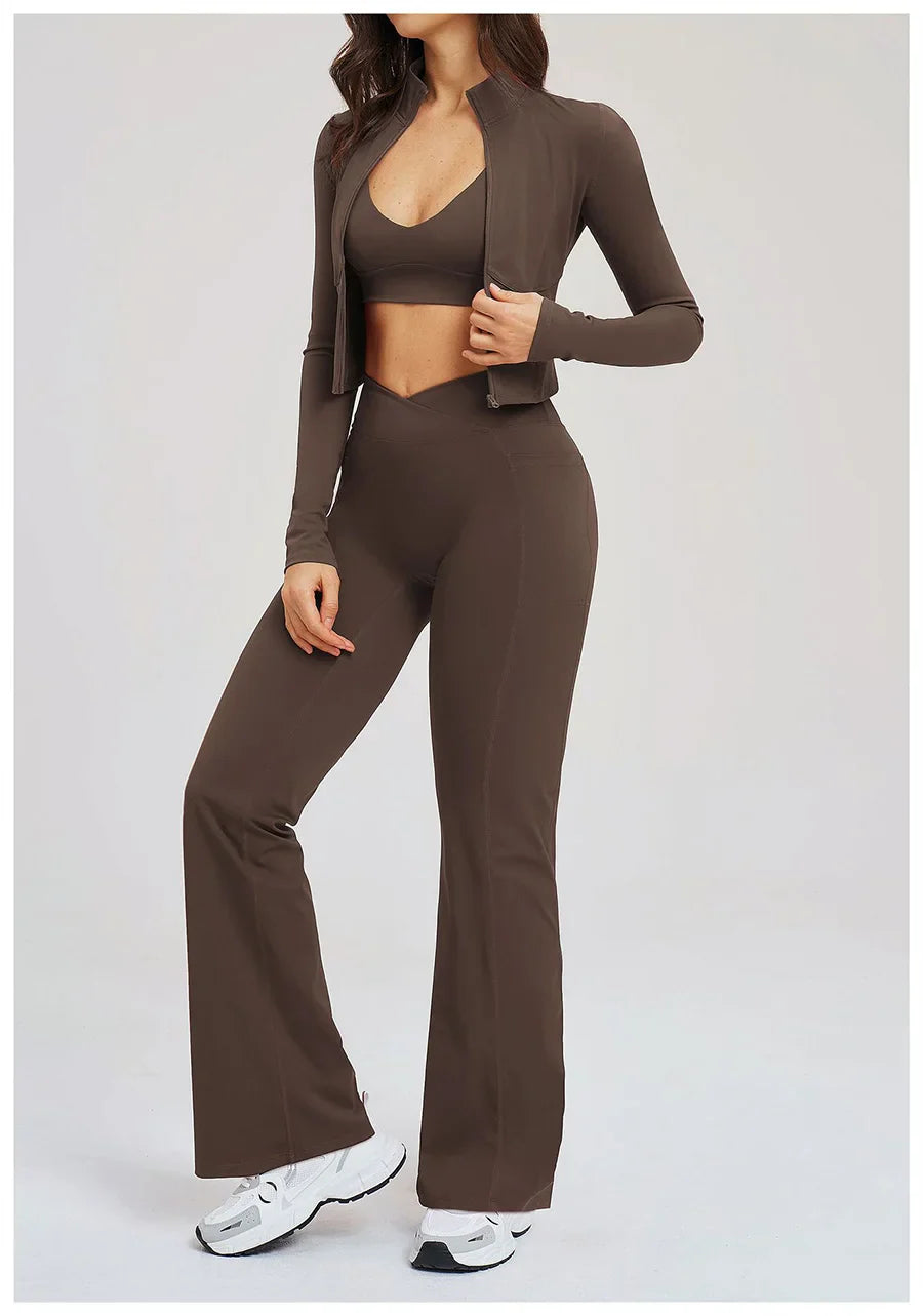 Women's Seamless Yoga Set Long Sleeve Flared Leggings Activewear
