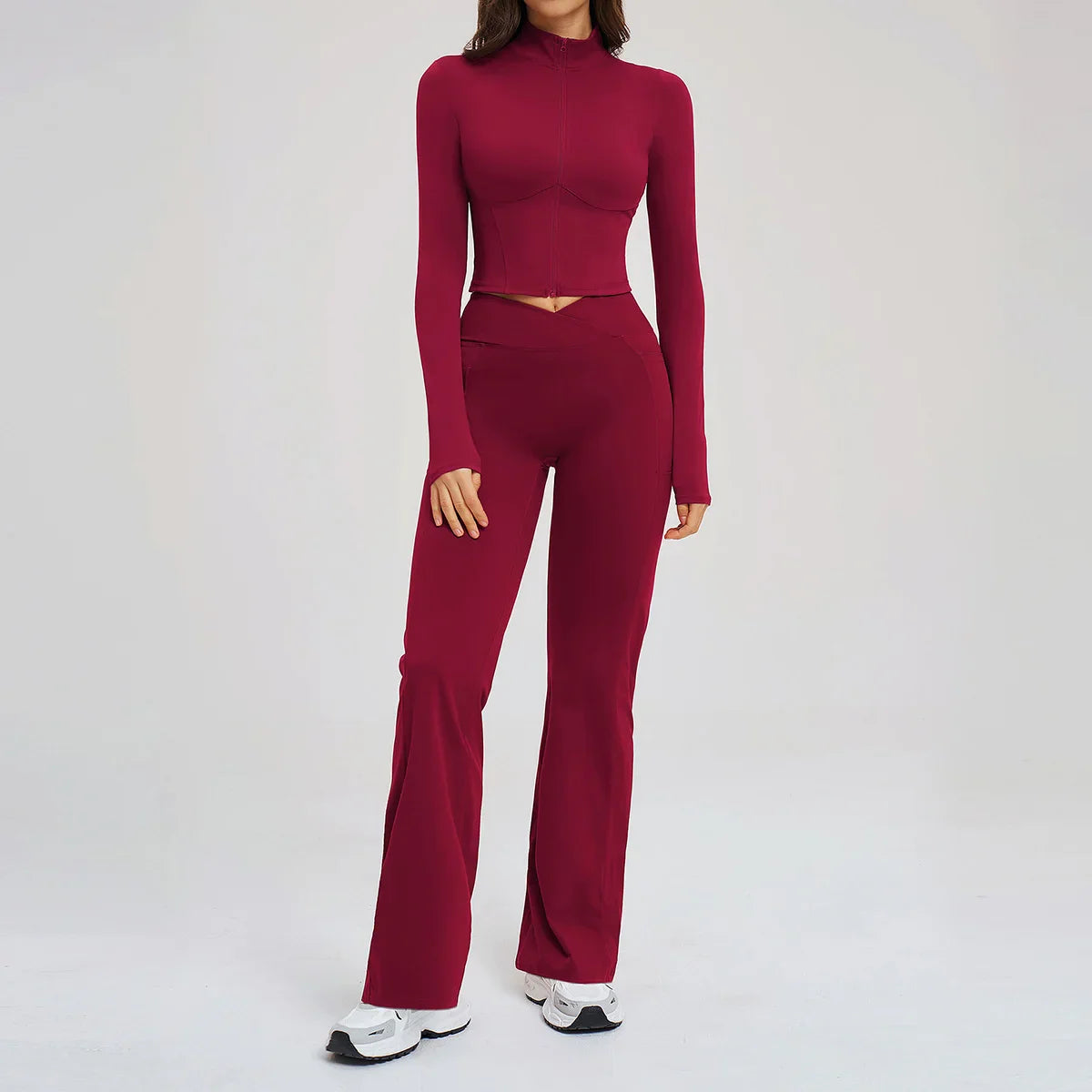 Women's Seamless Yoga Set Long Sleeve Flared Leggings Activewear