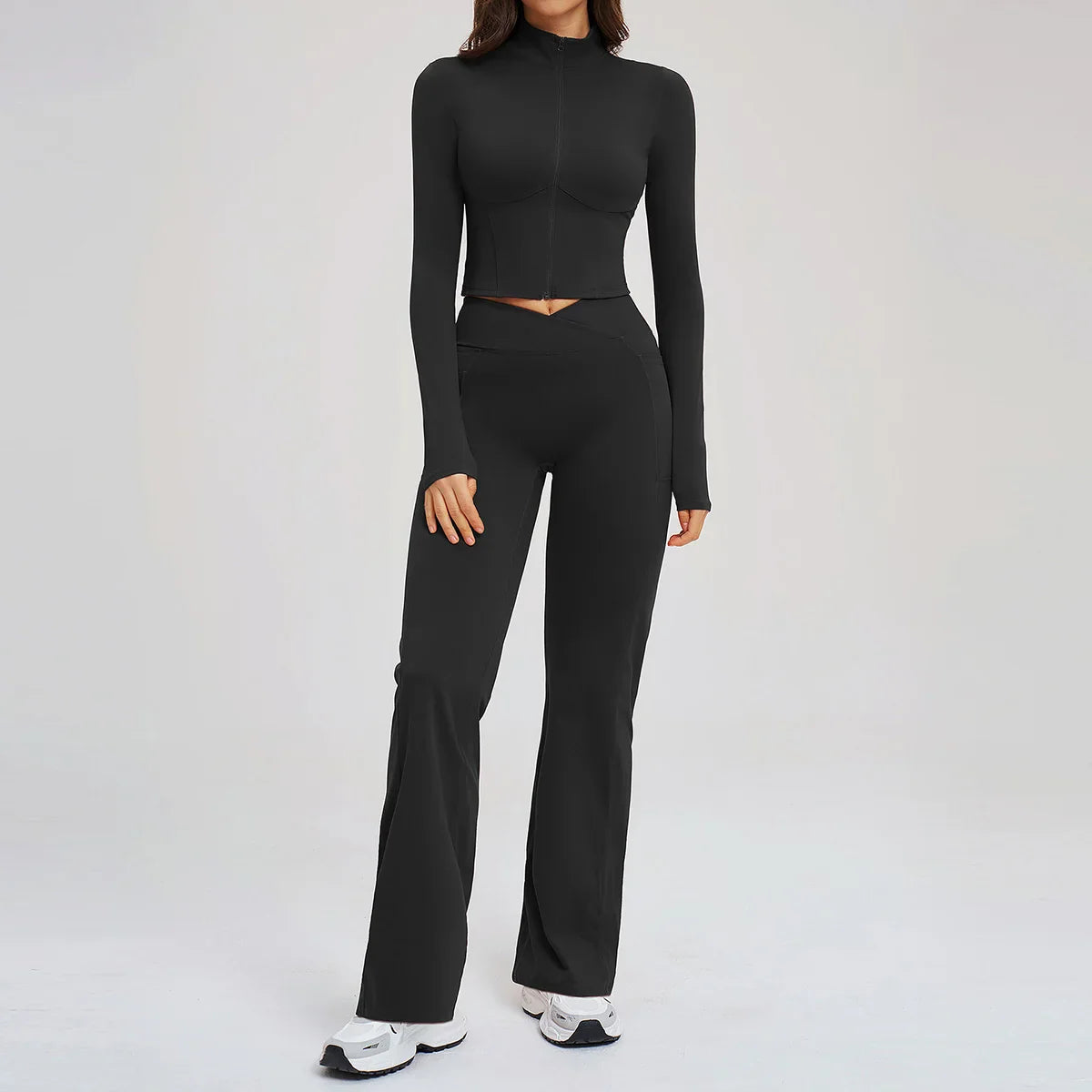 Women's Seamless Yoga Set Long Sleeve Flared Leggings Activewear