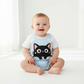 IURNXB Summer Infant Cartoon Black Cat Printed Unisex Romper with Suspenders (0-18M)