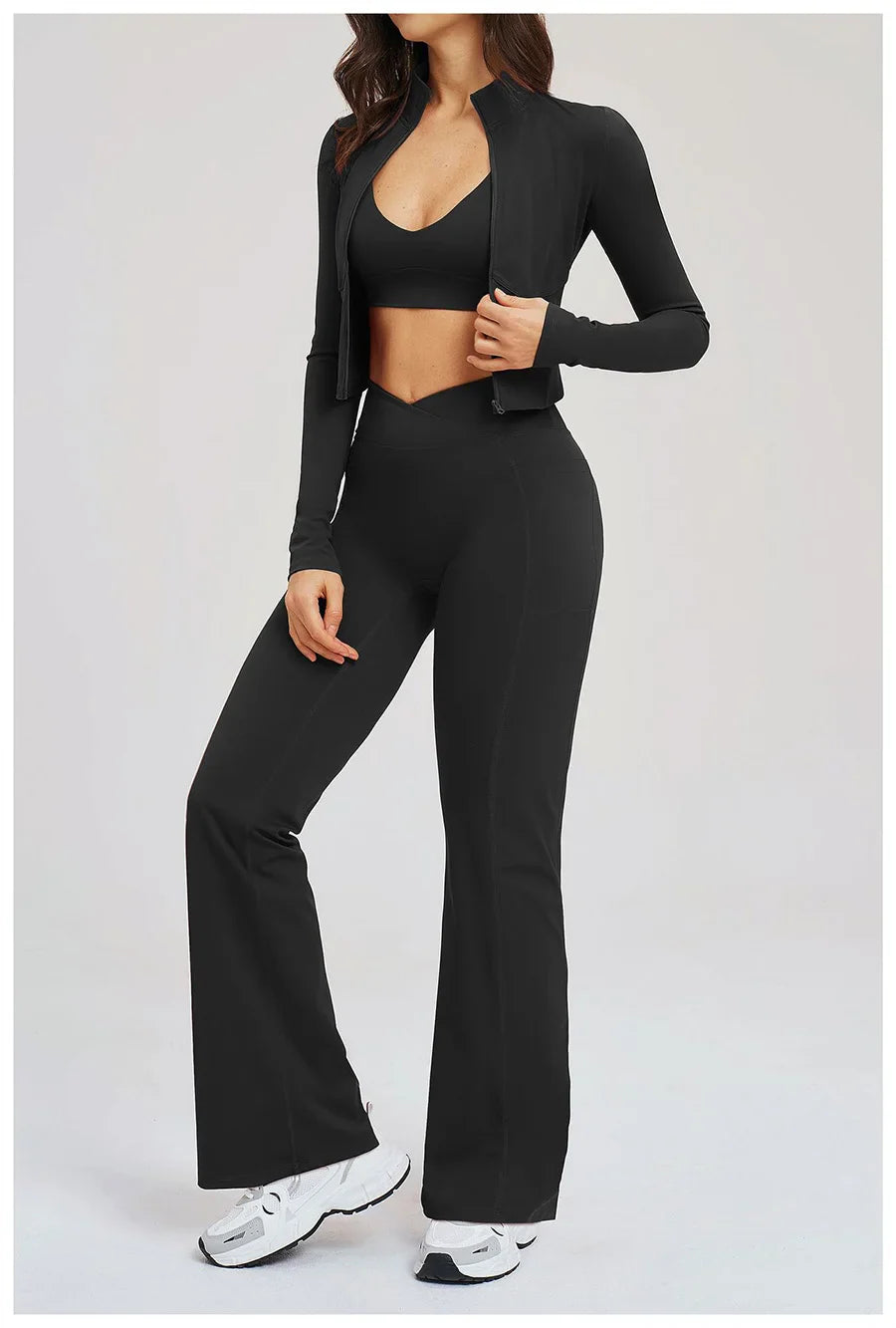 Women's Seamless Yoga Set Long Sleeve Flared Leggings Activewear