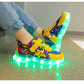 Kid’s Casual Shoes Boys Rechargeable Cartoon PU Leather Spring Fashion Flat Bottom Anti-slip Sneakers Yellow Size 25-36