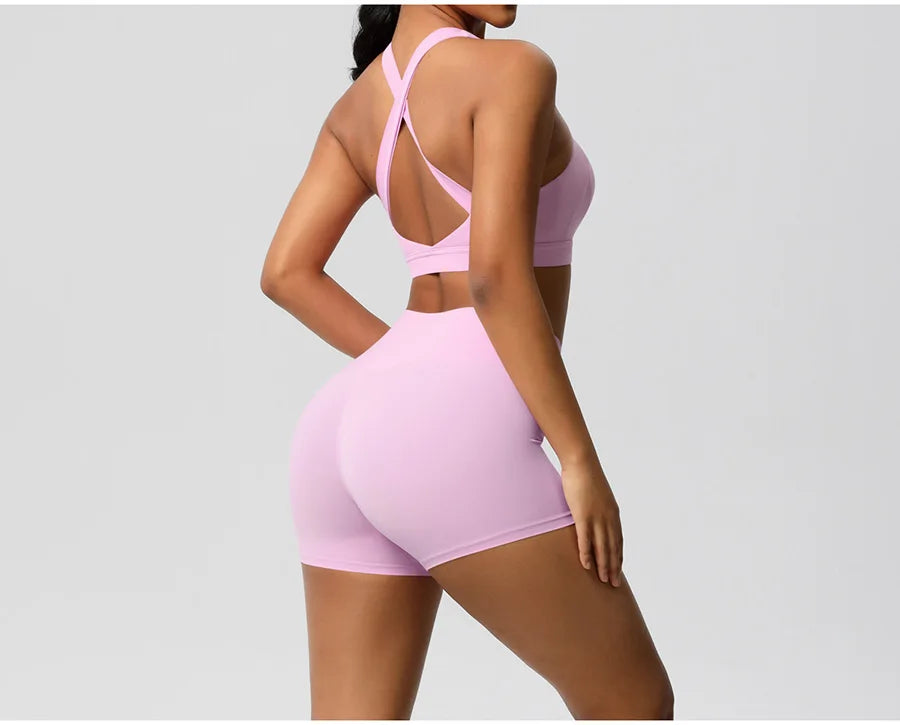 Women's Yoga Set Fitness Bra Push-Up Shorts Activewear