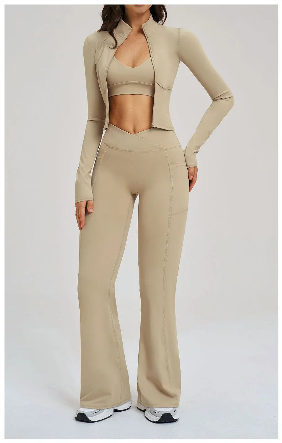 Women's Seamless Yoga Set Long Sleeve Flared Leggings Activewear