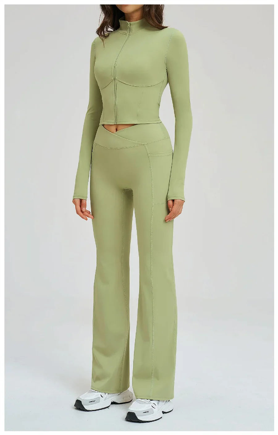 Women's Seamless Yoga Set Long Sleeve Flared Leggings Activewear