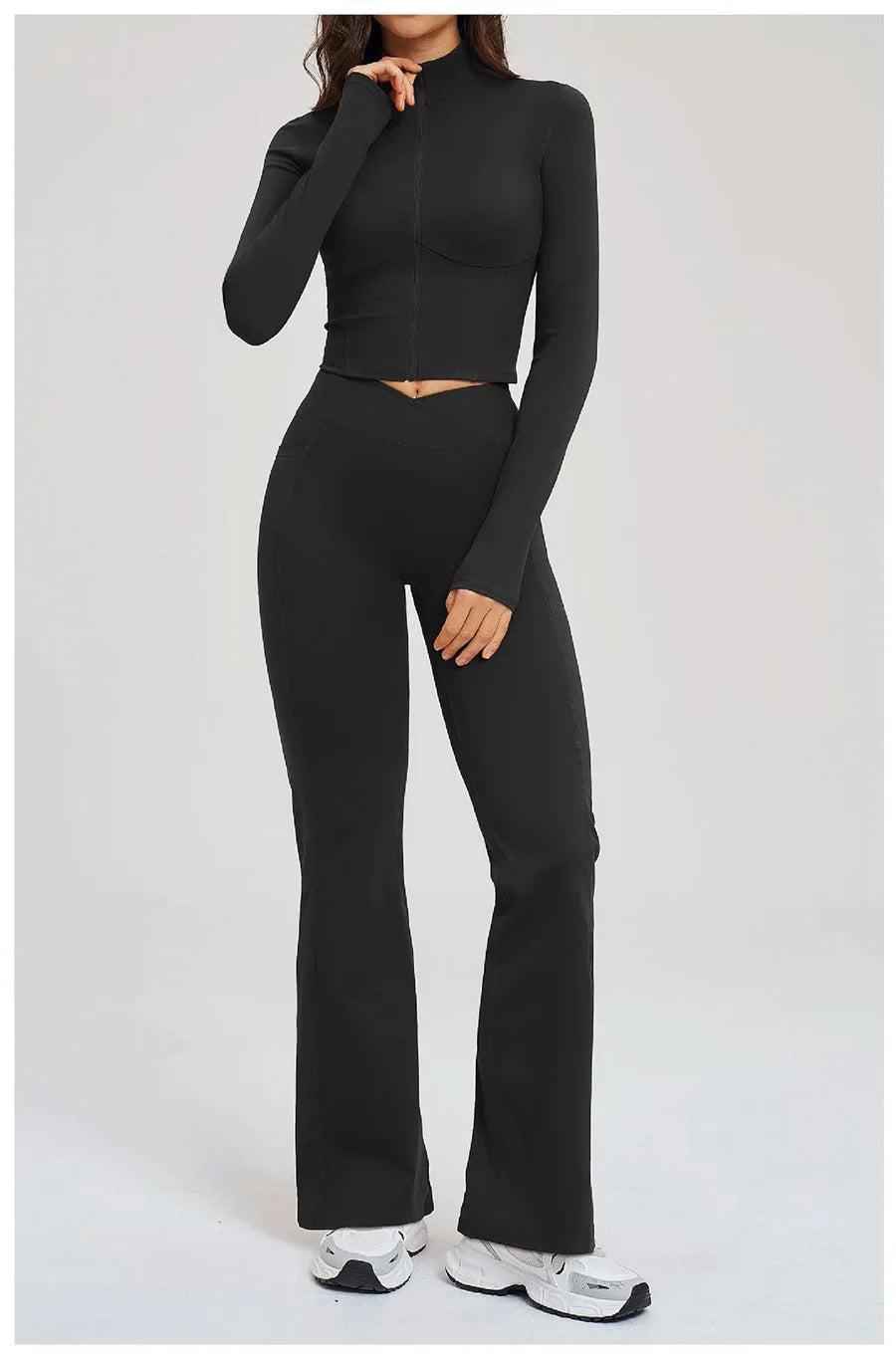 Women's Seamless Yoga Set Long Sleeve Flared Leggings Activewear