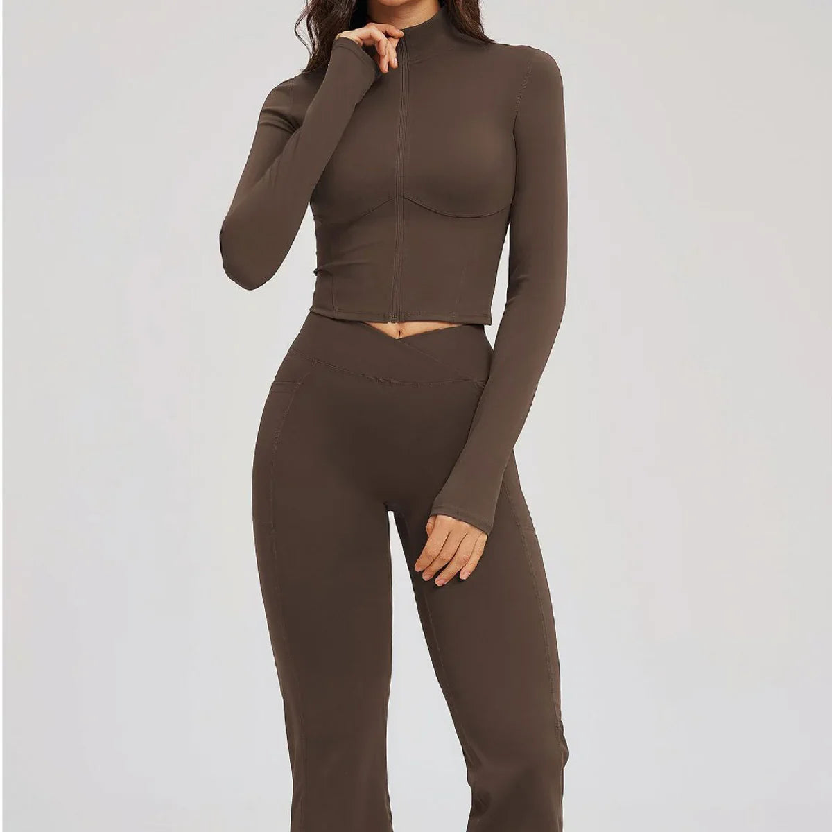 Women's Seamless Yoga Set Long Sleeve Flared Leggings Activewear