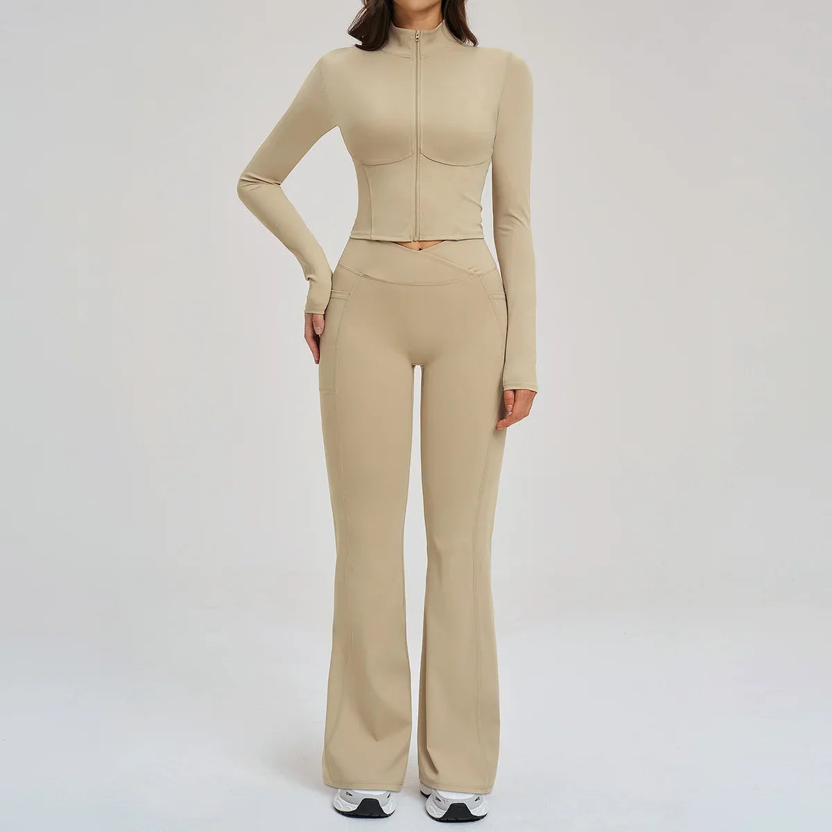 Women's Seamless Yoga Set Long Sleeve Flared Leggings Activewear