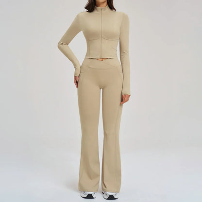 Women's Seamless Yoga Set Long Sleeve Flared Leggings Activewear