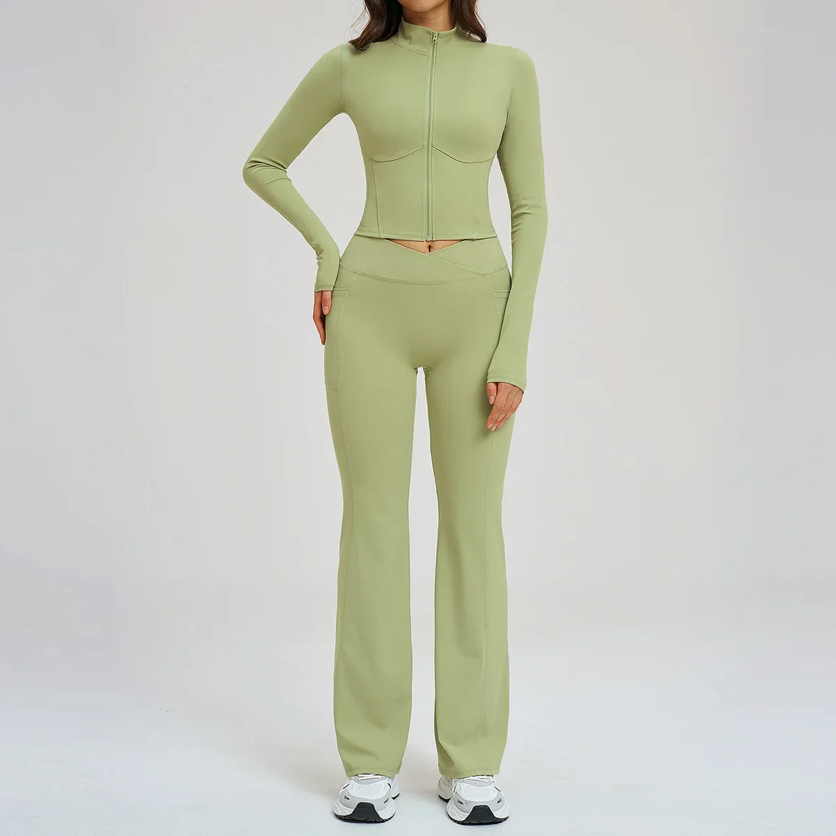 Women's Seamless Yoga Set Long Sleeve Flared Leggings Activewear