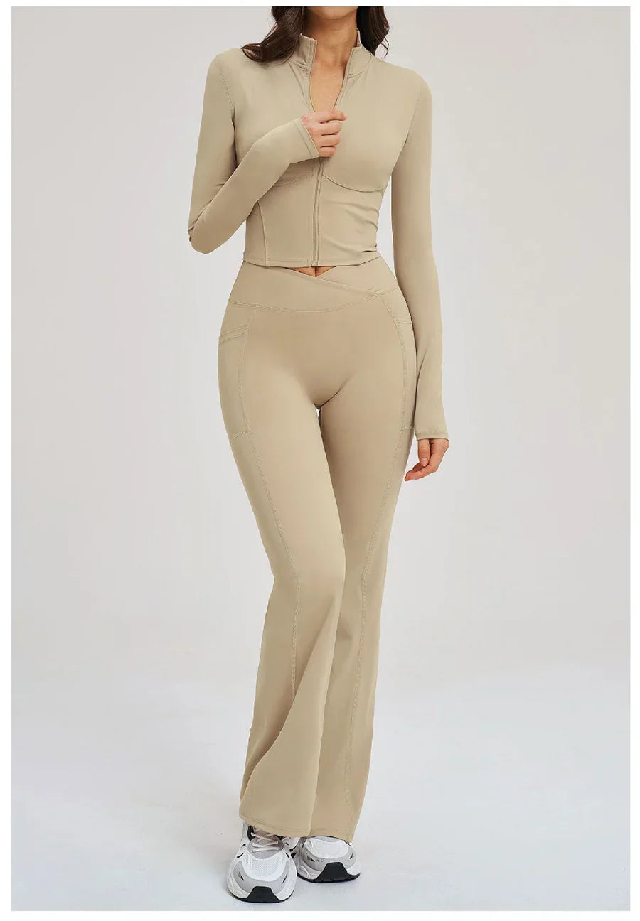 Women's Seamless Yoga Set Long Sleeve Flared Leggings Activewear