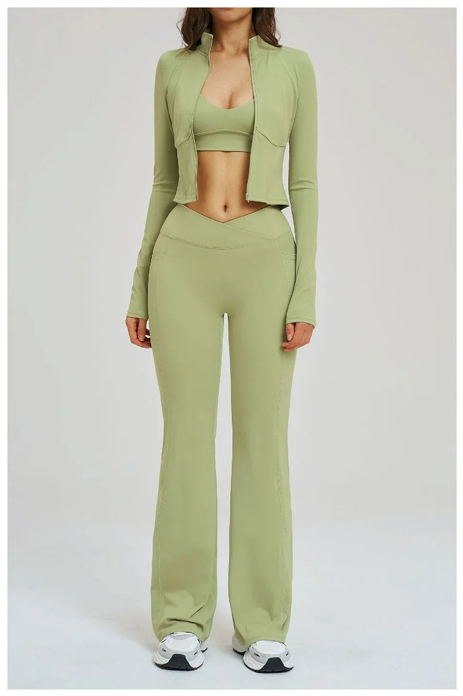 Women's Seamless Yoga Set Long Sleeve Flared Leggings Activewear