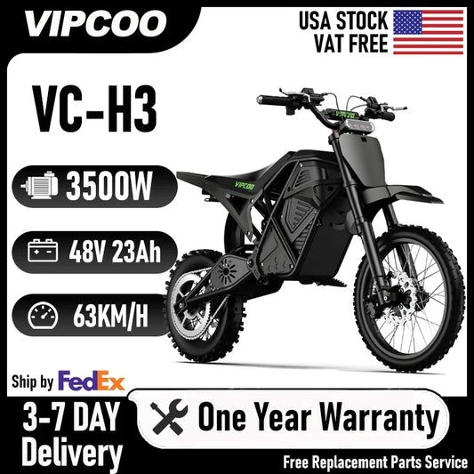 VIPCOO H3 Electric Dirt Bike 3500W 48V 23Ah Fat Tire
