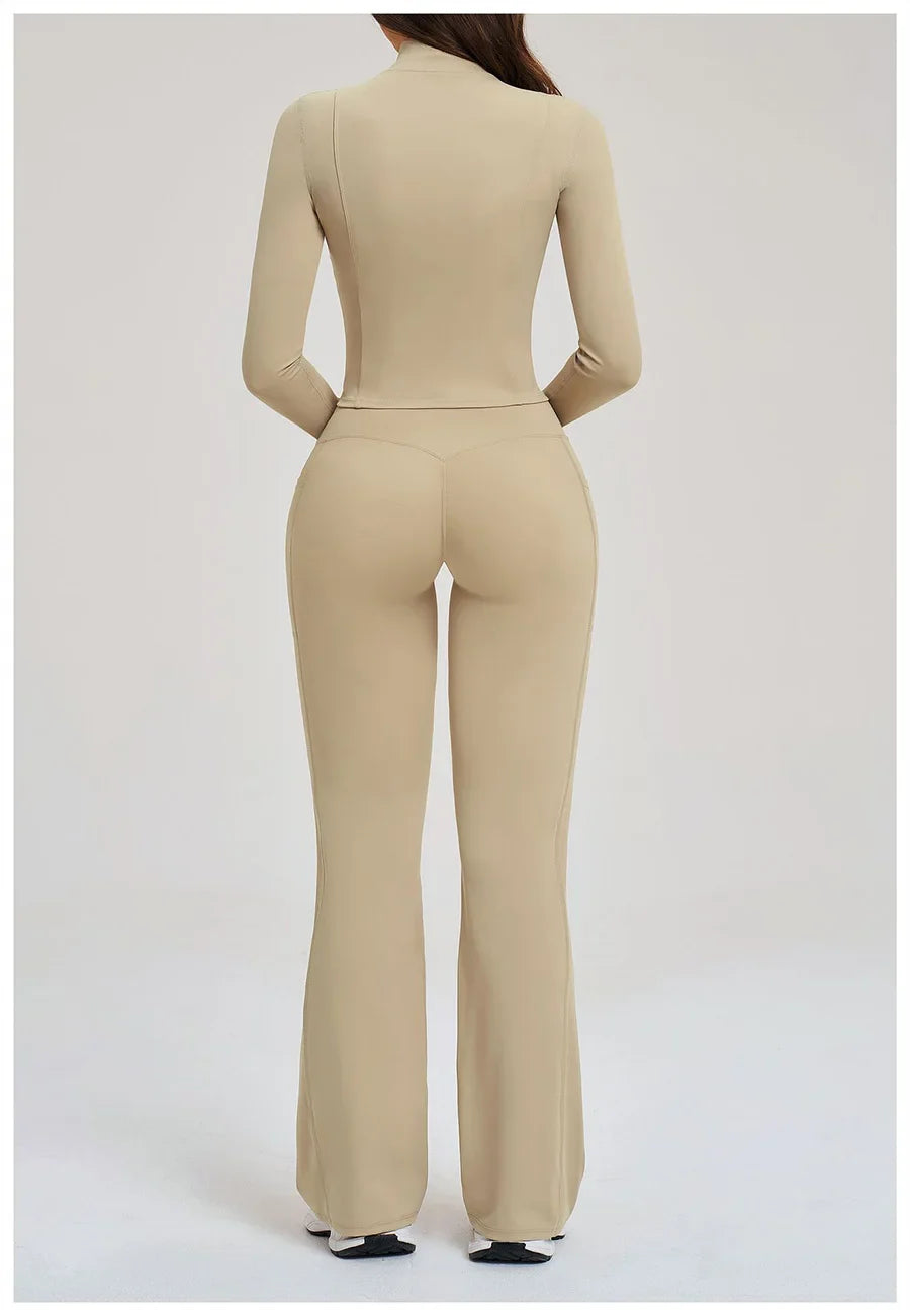 Women's Seamless Yoga Set Long Sleeve Flared Leggings Activewear