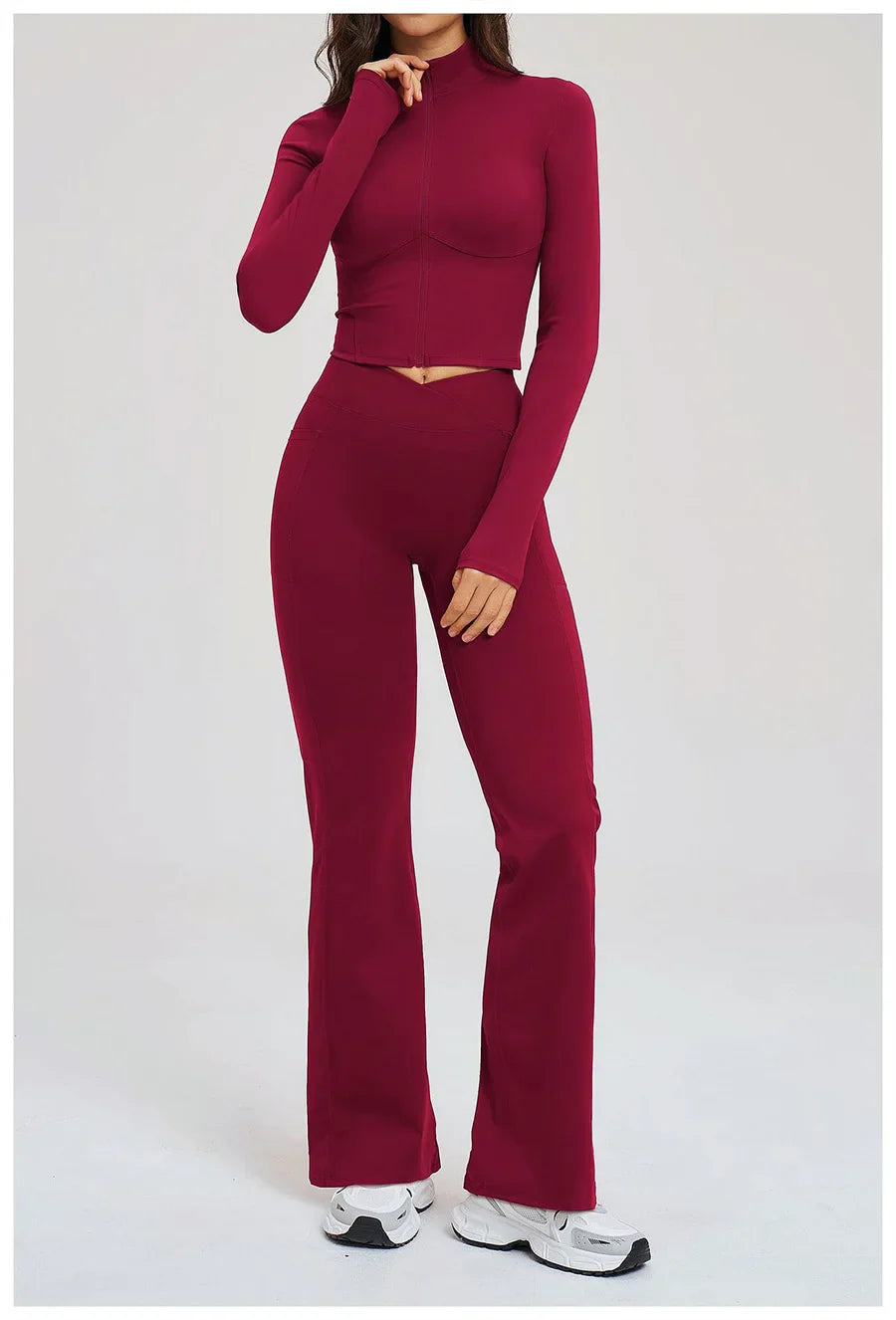 Women's Seamless Yoga Set Long Sleeve Flared Leggings Activewear