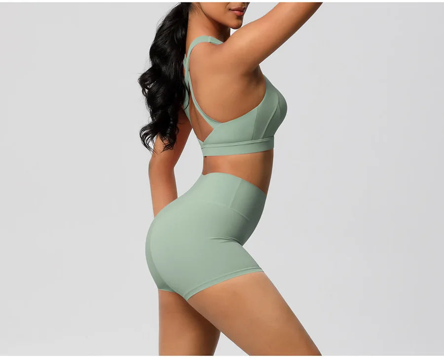 Women's Yoga Set Fitness Bra Push-Up Shorts Activewear