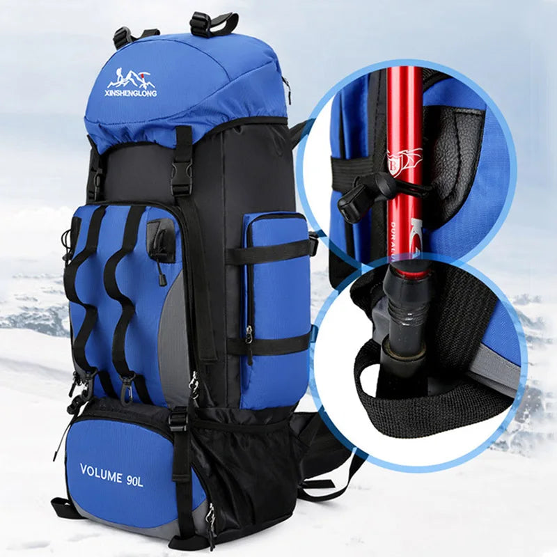 90L Waterproof Hiking Camping Backpack Large Capacity Rucksack