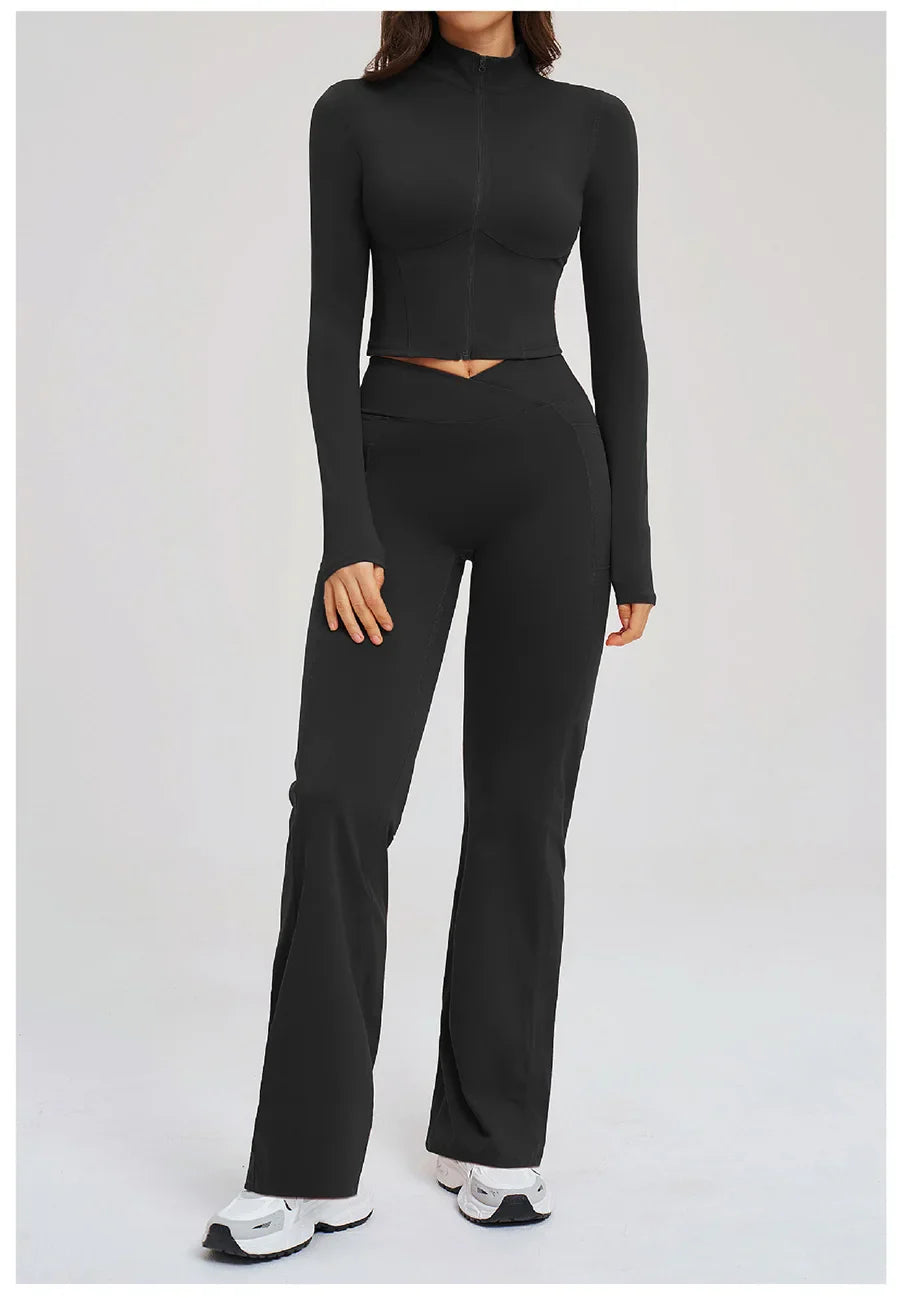 Women's Seamless Yoga Set Long Sleeve Flared Leggings Activewear