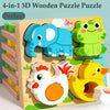 4-in-1 Wooden 3D Cartoon Animal Puzzle | Educational Toy for Kids