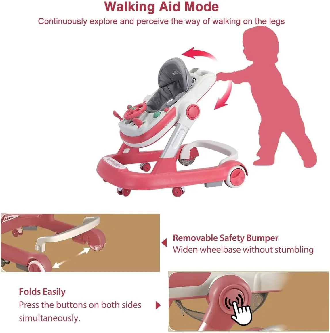 Ubravoo 2-In-1 Baby Walker With Removable Feeding Tray