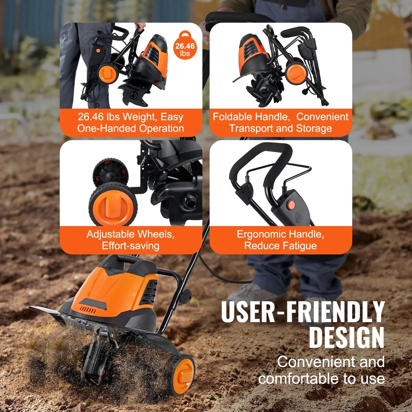 SucceBuy 12 Amp Electric Tiller Corded For Lawn Garden Cultivation