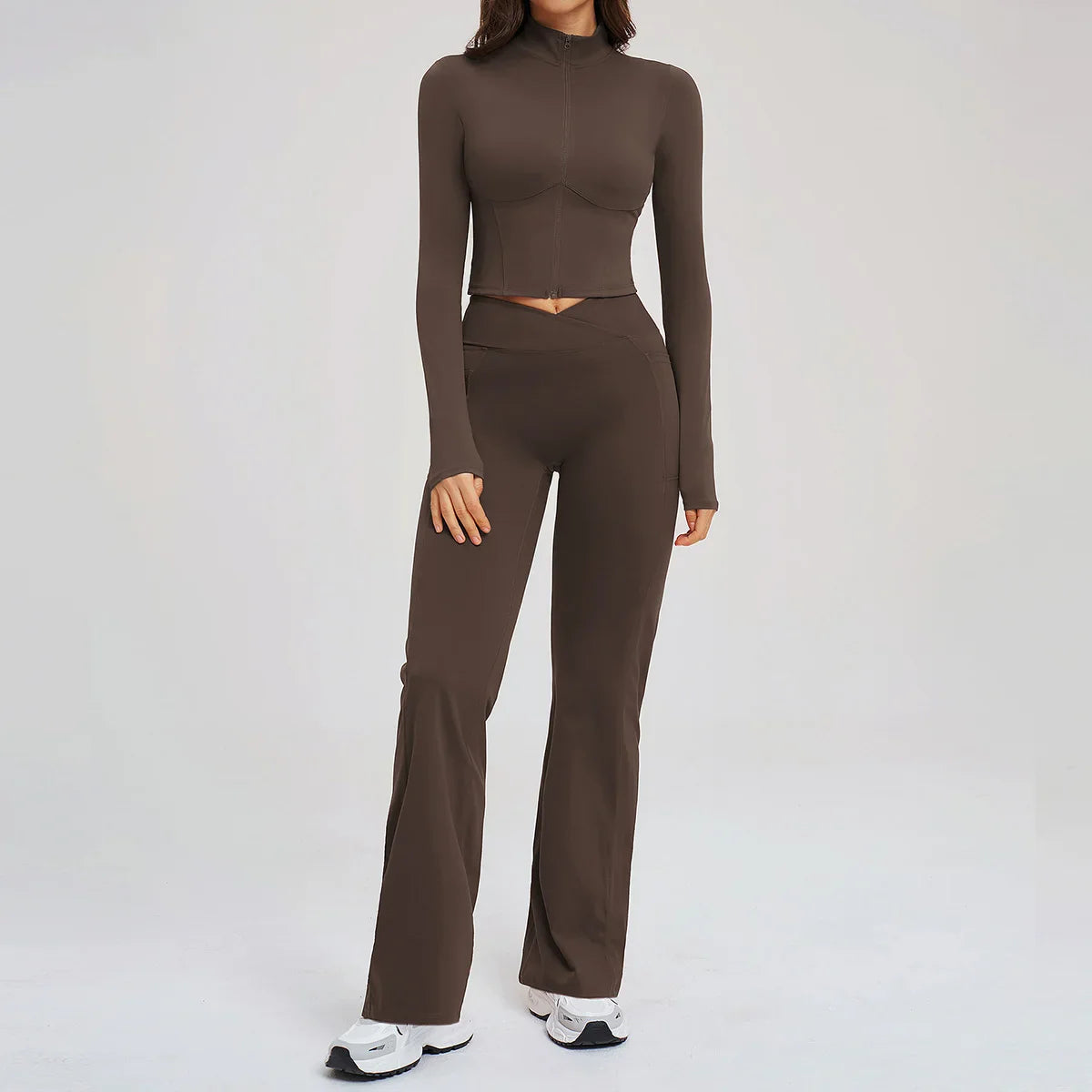 Women's Seamless Yoga Set Long Sleeve Flared Leggings Activewear