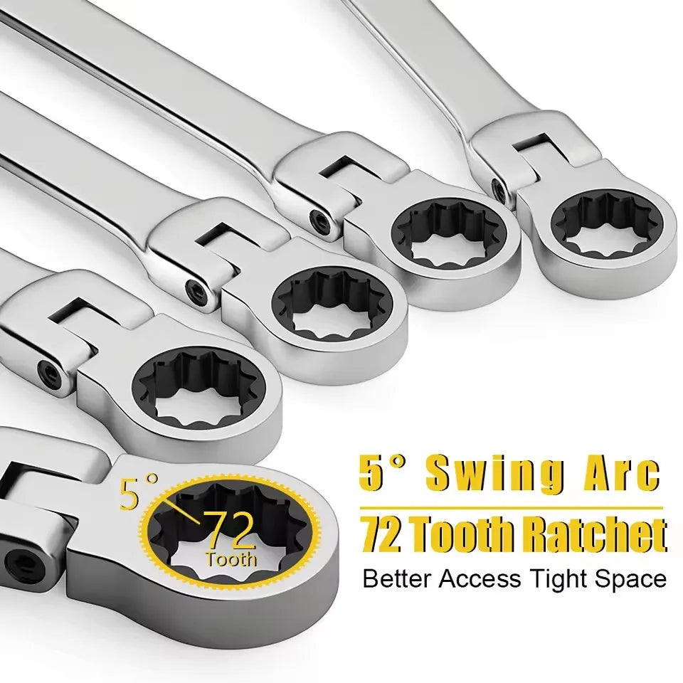 Ratchet Combination Wrench Set 6-32mm Gear Ring Ratcheting Combination Wrench Kit Metric Flexible Head with Canvas Bag Tools Set