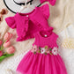 Infant Summer Floral Vest Mesh Dress Jacket Set with Hair Accessories