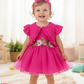 Infant Summer Floral Vest Mesh Dress Jacket Set with Hair Accessories