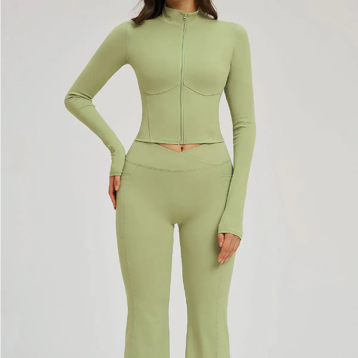 Women's Seamless Yoga Set Long Sleeve Flared Leggings Activewear