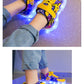 Kid’s Casual Shoes Boys Rechargeable Cartoon PU Leather Spring Fashion Flat Bottom Anti-slip Sneakers Yellow Size 25-36