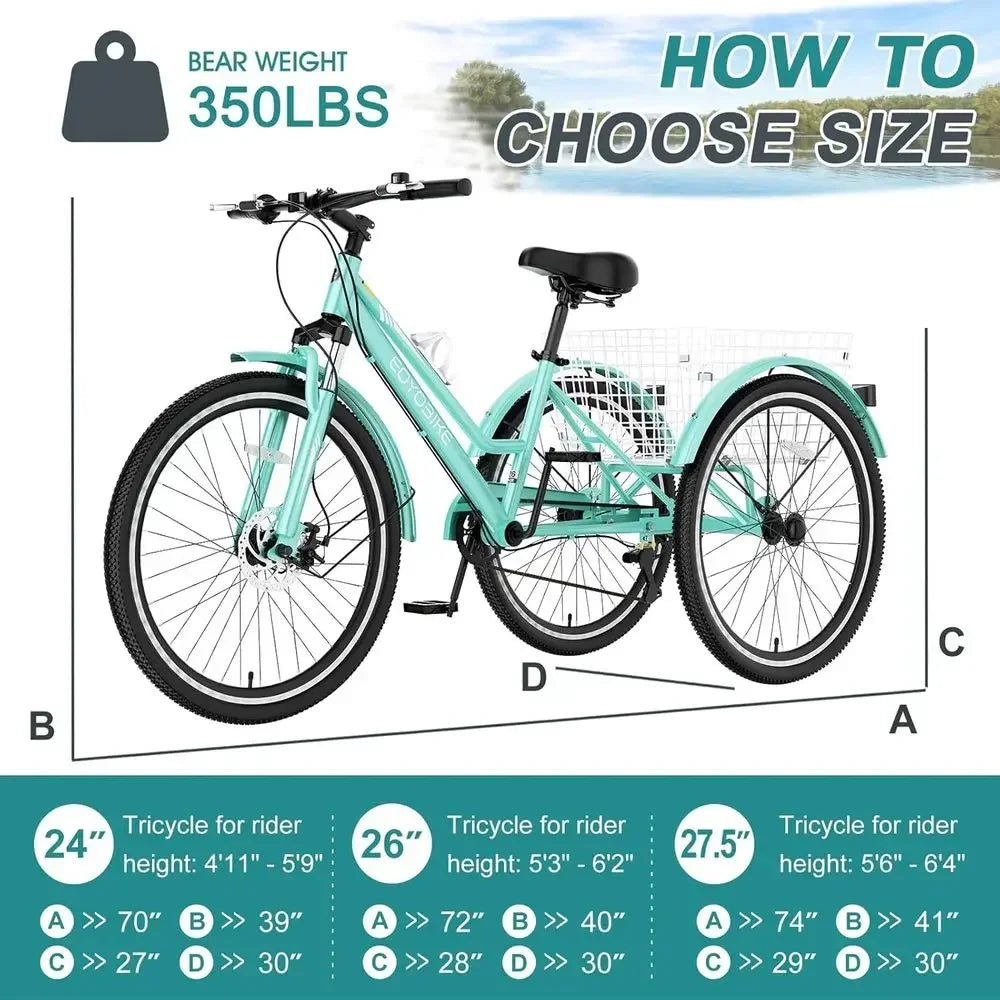 7-Speed Adult Mountain Trike With Front Disc Brake And Suspension