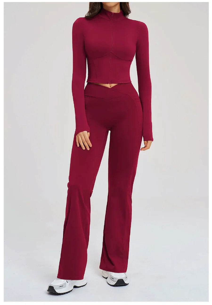 Women's Seamless Yoga Set Long Sleeve Flared Leggings Activewear