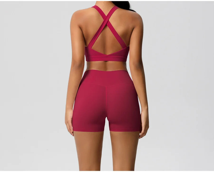 Women's Yoga Set Fitness Bra Push-Up Shorts Activewear