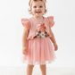 Infant Summer Floral Vest Mesh Dress Jacket Set with Hair Accessories