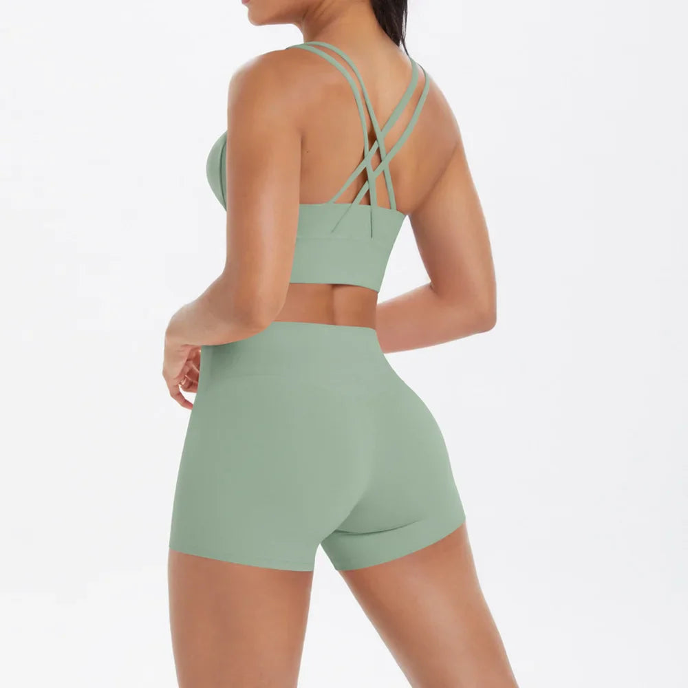 Women's Yoga Set Fitness Bra Push-Up Shorts Activewear
