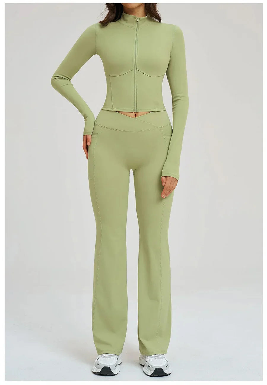 Women's Seamless Yoga Set Long Sleeve Flared Leggings Activewear