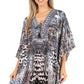 Stylish Rhinestone Lace-Up V-Neck Women's Caftan Poncho Cover-Up by Sakkas Aymee