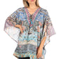Stylish Rhinestone Lace-Up V-Neck Women's Caftan Poncho Cover-Up by Sakkas Aymee