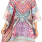 Stylish Rhinestone Lace-Up V-Neck Women's Caftan Poncho Cover-Up by Sakkas Aymee